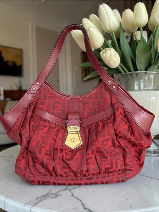 Fendi Handbags - Fendi Red Zucca Canvas and Leather Borsa Chef Tote.